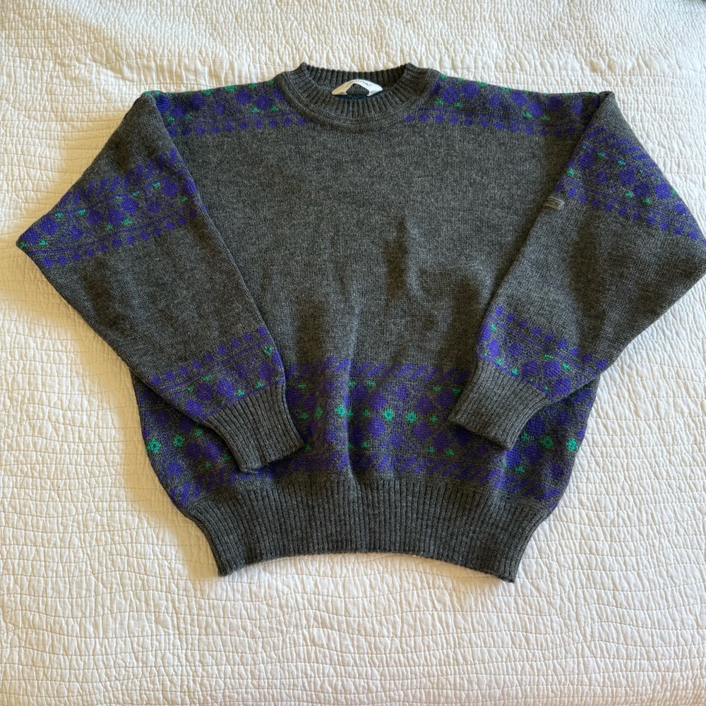 Vintage Steffner Pure Wool Sweater – Made in Austria – Gray with Geometric Knit